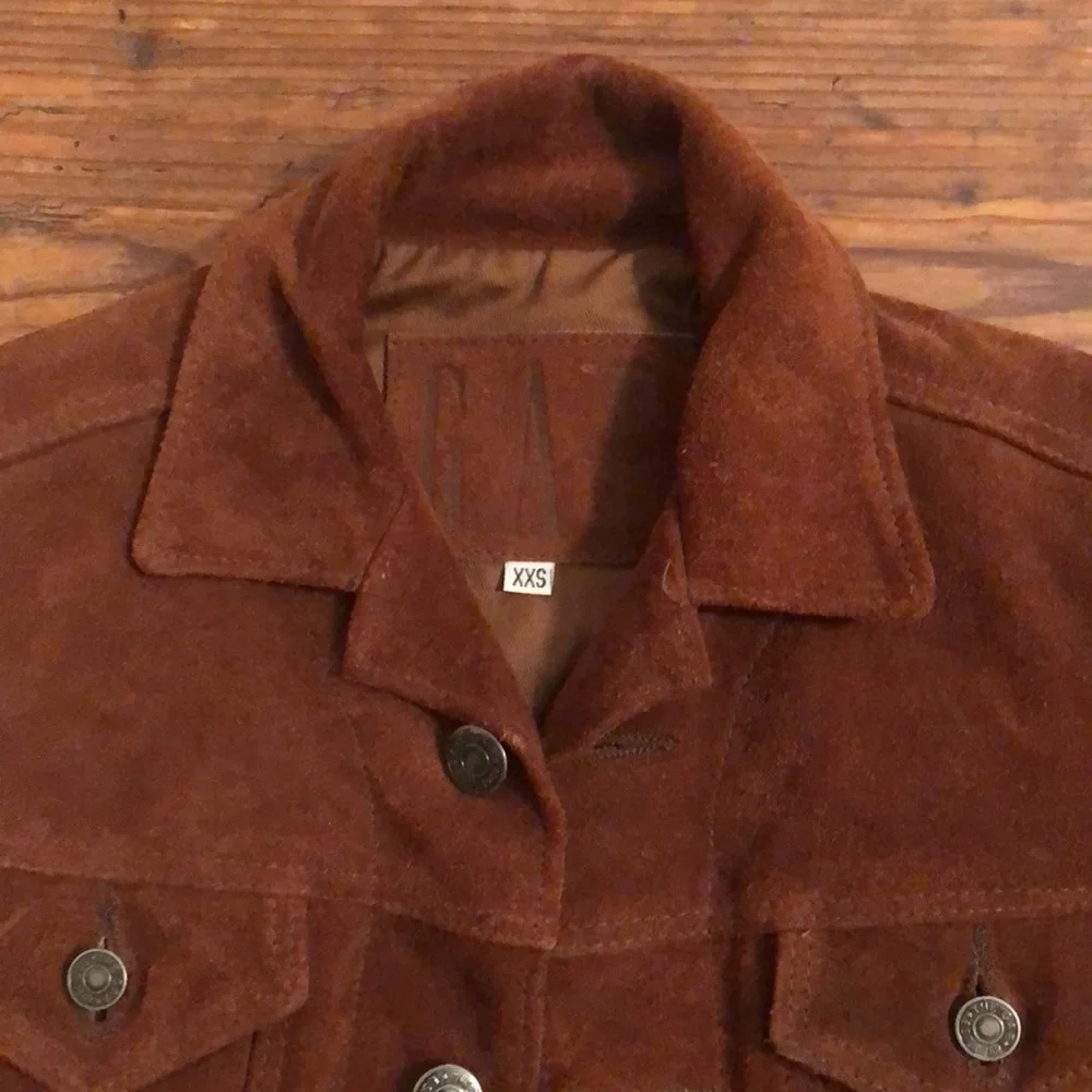 Vintage GAP Kids l Brown Button Front Suede Jacket Heavy Sz XXS
